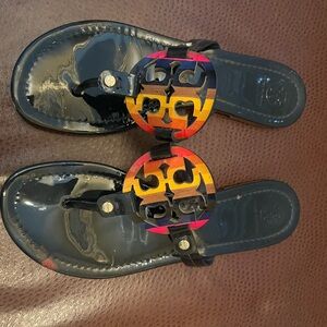 Tory Burch Black and Red Sandals with Decorative Straps